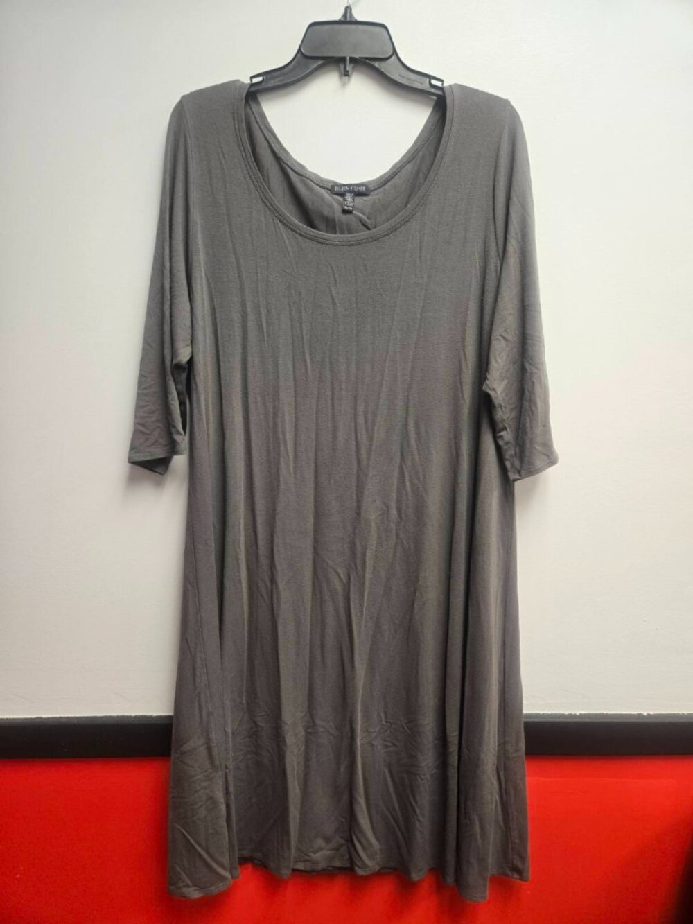 Eileen Fisher Gray Viscose Jersey Dress XL Extra Large A-Line Stretch Lagenlook